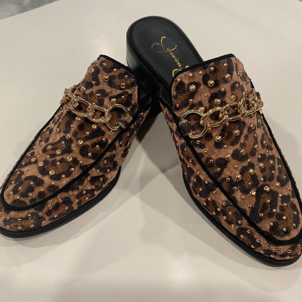 EUC Jessica Simpson Leopard Slip-ons Mules
